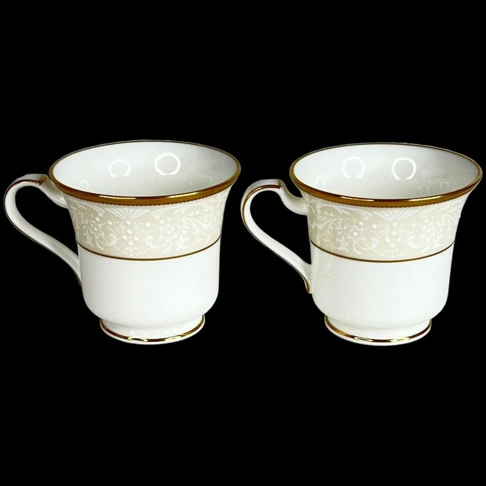 Noritake White Palace Footed Cup And Saucer Set of 2 Bone China NEW‎ With Tags
